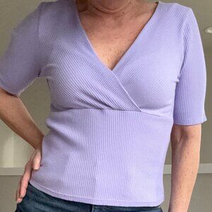 Lilac V-neck Empire Waist Crossover Stretch Top